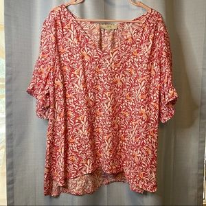 Loft | Birds Pink Business Casual Top Bell top XL